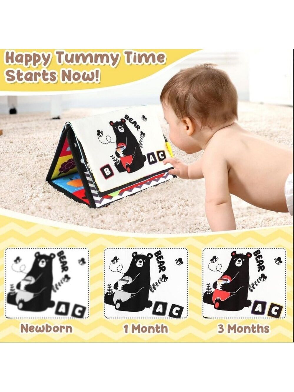 High Contrast Tummy Time Toy, Crinkle Mirror Sensory for Baby 0 to 12 Months - Picture 4 of 7